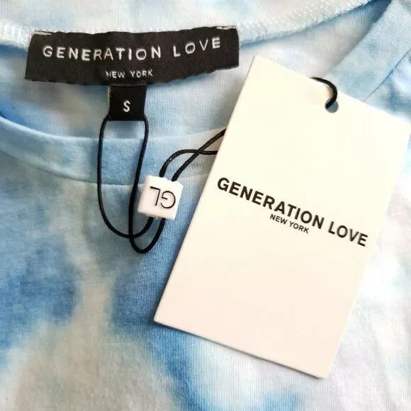 GENERATION LOVE Kelly Puff tee short sleeve tie dye t-shirt top blue white S NEW - Picture 7 of 10